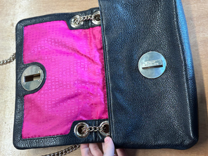 Kate Spade New York Black Pebbled Leather Chain Shoulder Bag | Pink Lined Interior