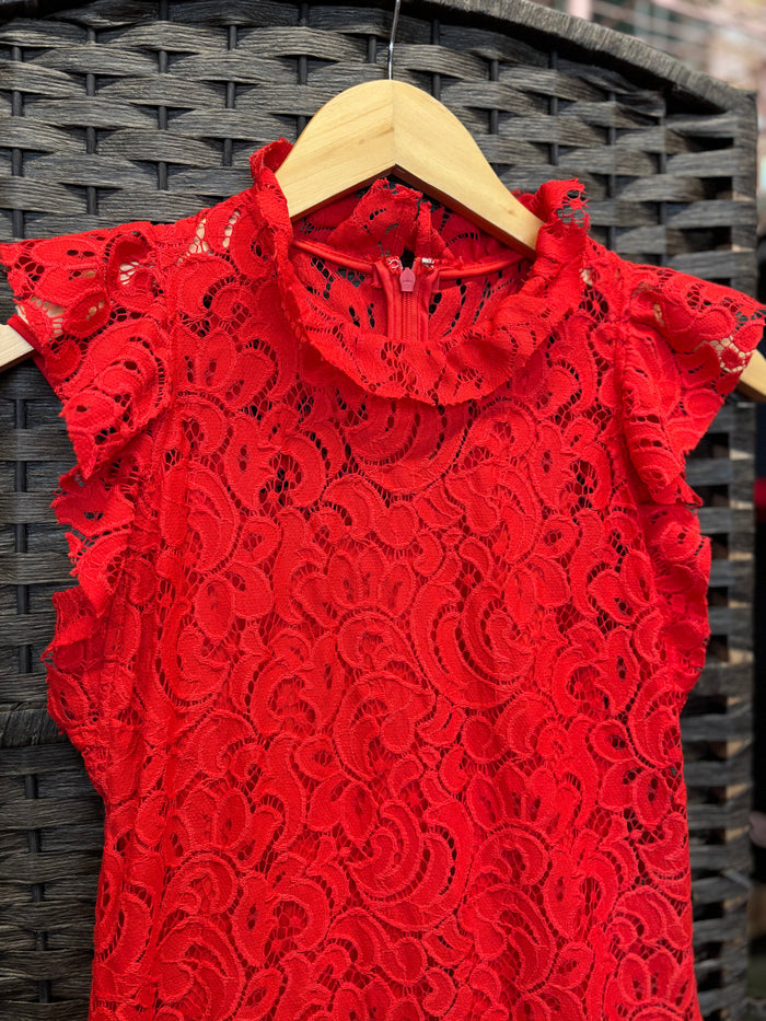 Alexia Admor Red Lace Sheath Dress XS – High Neck Cocktail Dress with Matching Slip | Holiday Party | Valentines | Evening Dress