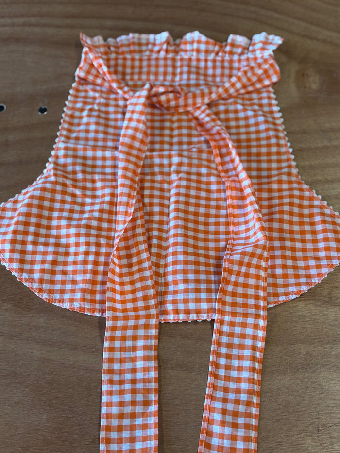 Handmade Orange Gingham Apron with Ruffle Neck & White Trim