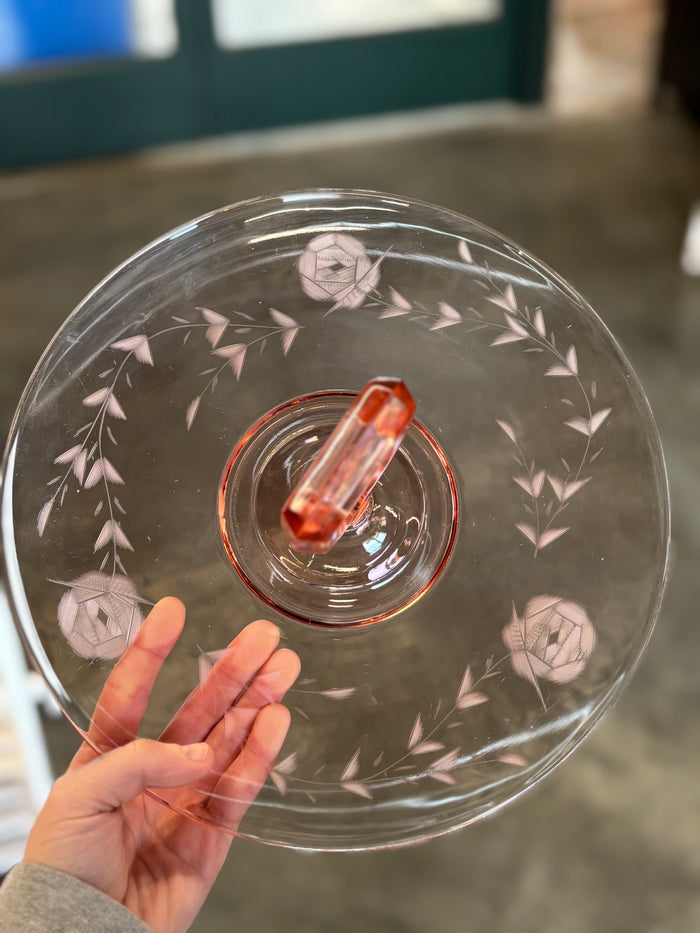 Pink depression glass pastry tray