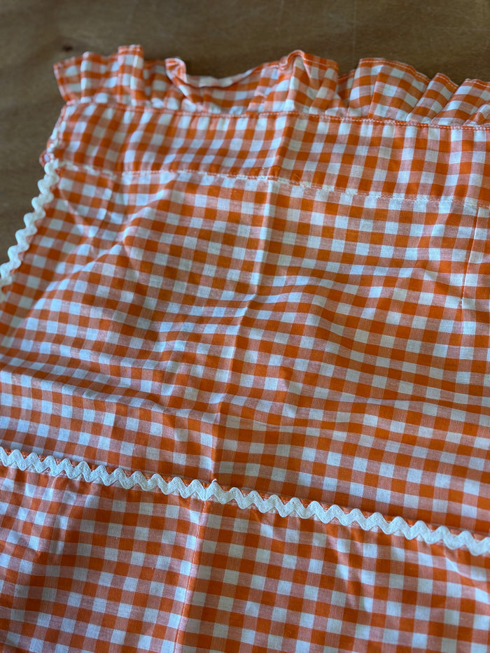 Handmade Orange Gingham Apron with Ruffle Neck & White Trim