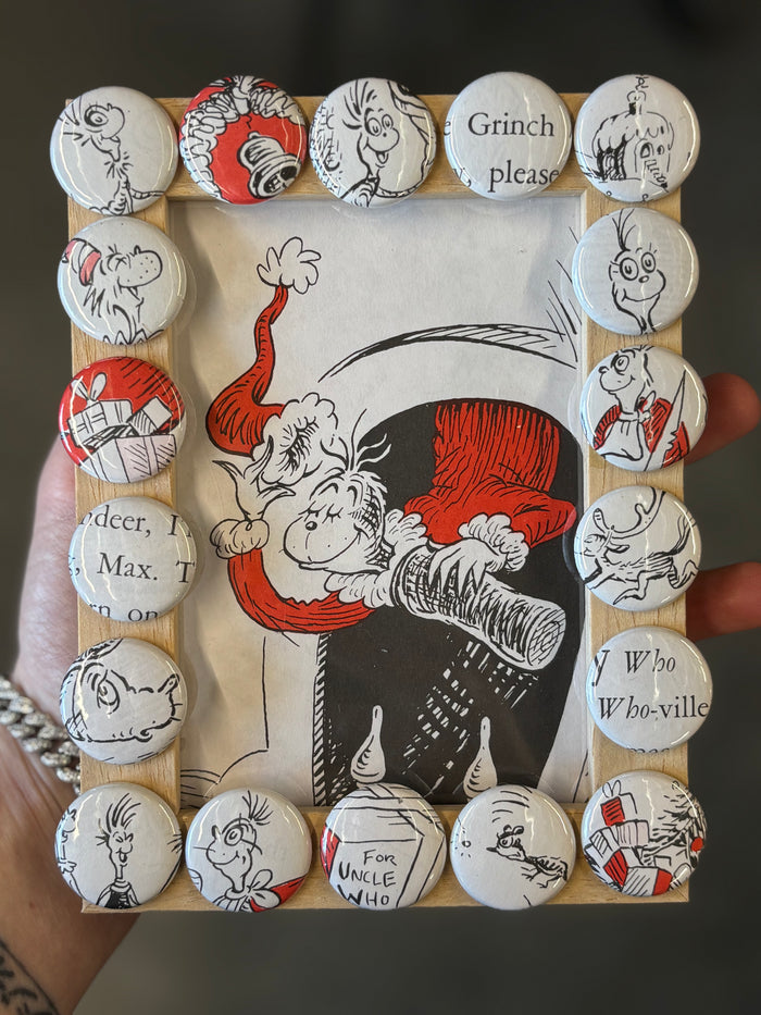 Handmade grinch button frame