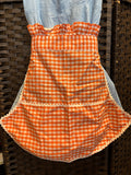 Handmade Orange Gingham Apron with Ruffle Neck & White Trim
