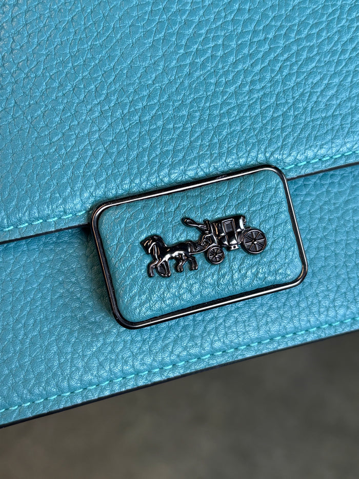 Coach Horse & Carriage Crossbody Bag – MINT Teal Pebbled Leather | Y2K Bright Blue Shoulder Bag