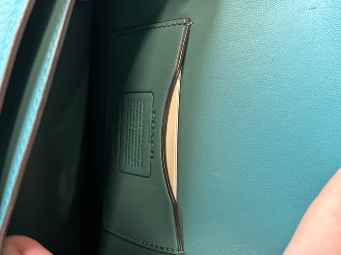 Coach Horse & Carriage Crossbody Bag – MINT Teal Pebbled Leather | Y2K Bright Blue Shoulder Bag