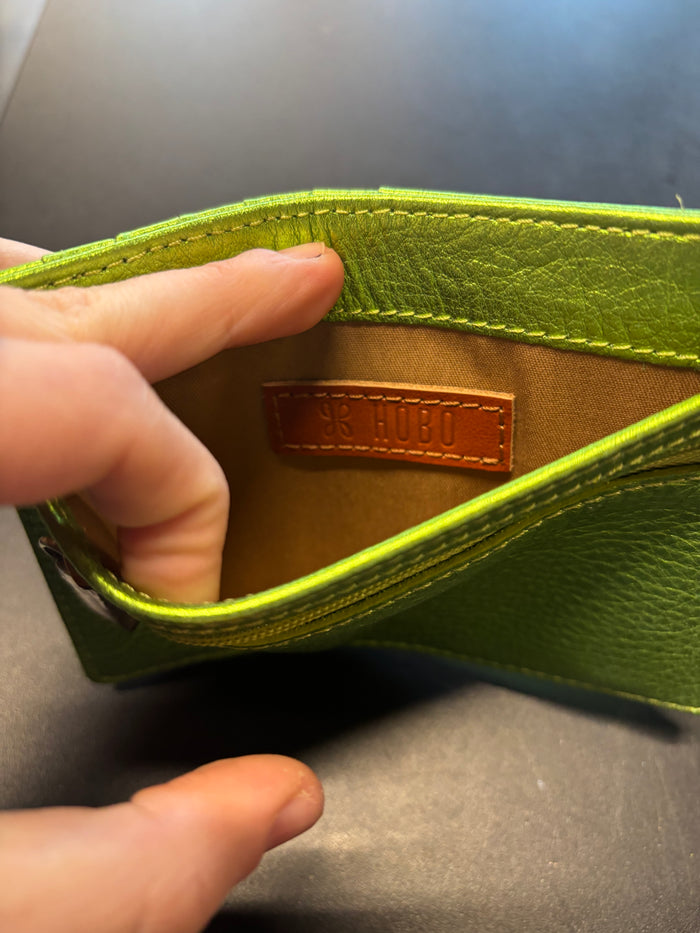 HOBO International Metallic Green Leather Card Wallet – Slim ID Holder