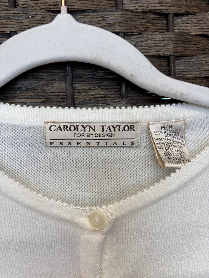 Carolyn Taylor Essentials White Button-Up Cardigan – Soft Knit – Classic Minimalist – Size M