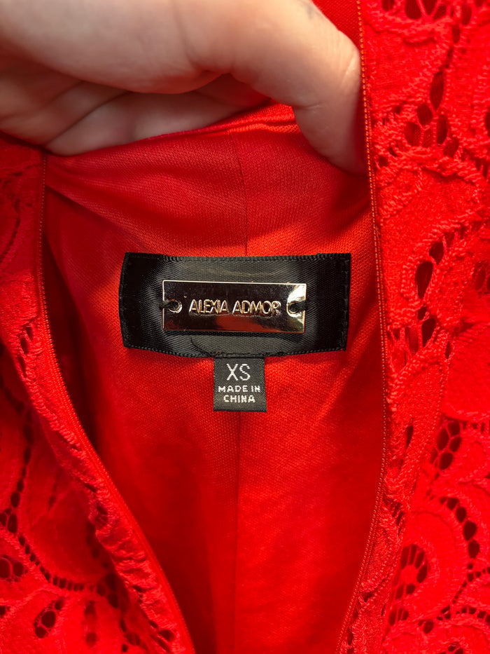 Alexia Admor Red Lace Sheath Dress XS – High Neck Cocktail Dress with Matching Slip | Holiday Party | Valentines | Evening Dress