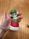 Vintage JASCO Christmas Mouse Bell – Bisque Porcelain Holiday Figurine – Made in Taiwan – 1980s Collectible