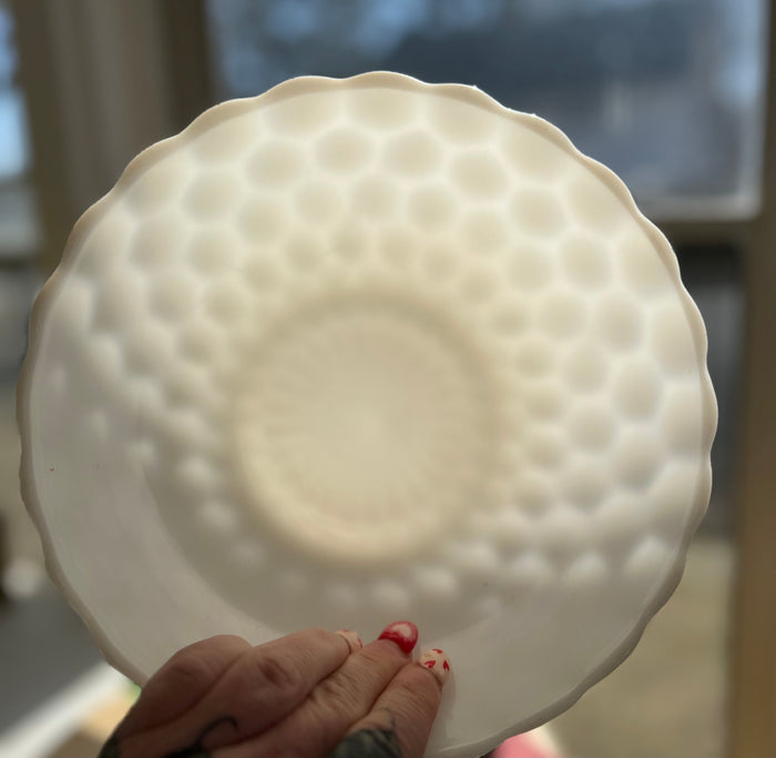 Anchor Hocking Milk Glass Serving Bowl | White Bubble Pattern MCM Decor