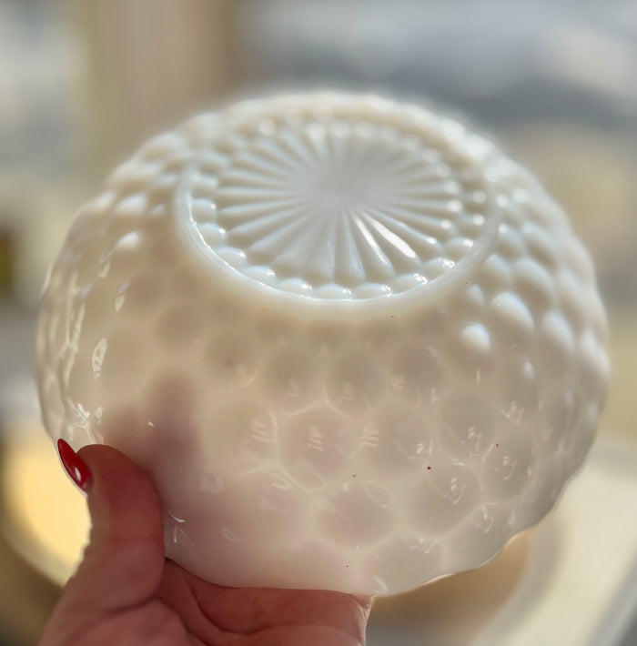 Anchor Hocking Milk Glass Serving Bowl | White Bubble Pattern MCM Decor