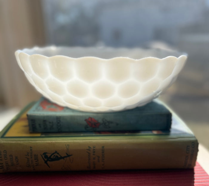 Anchor Hocking Milk Glass Serving Bowl | White Bubble Pattern MCM Decor