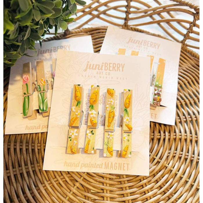 Carrots + Daisies - Magnetic Hand Painted Clothespin set