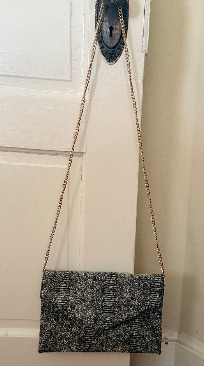Chic Graphic Foldover Clutch | Moda Luxe Black & White Chain Bag | Statement Evening Purse