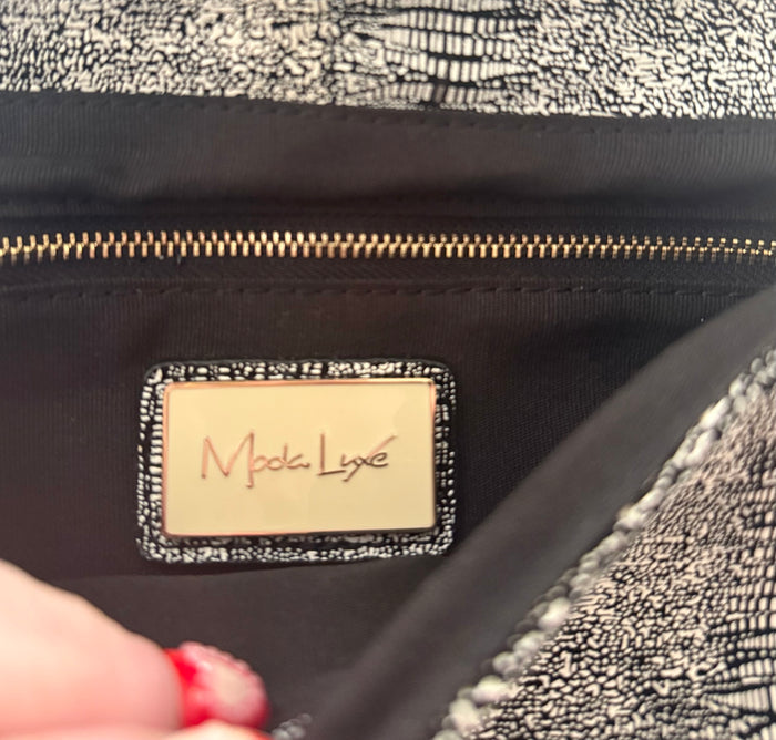 Chic Graphic Foldover Clutch | Moda Luxe Black & White Chain Bag | Statement Evening Purse