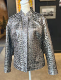 Chico’s Metallic Faux Alligator Jacket | Y2K Silver Moto Jacket | Croc Embossed Statement Coat Size M
