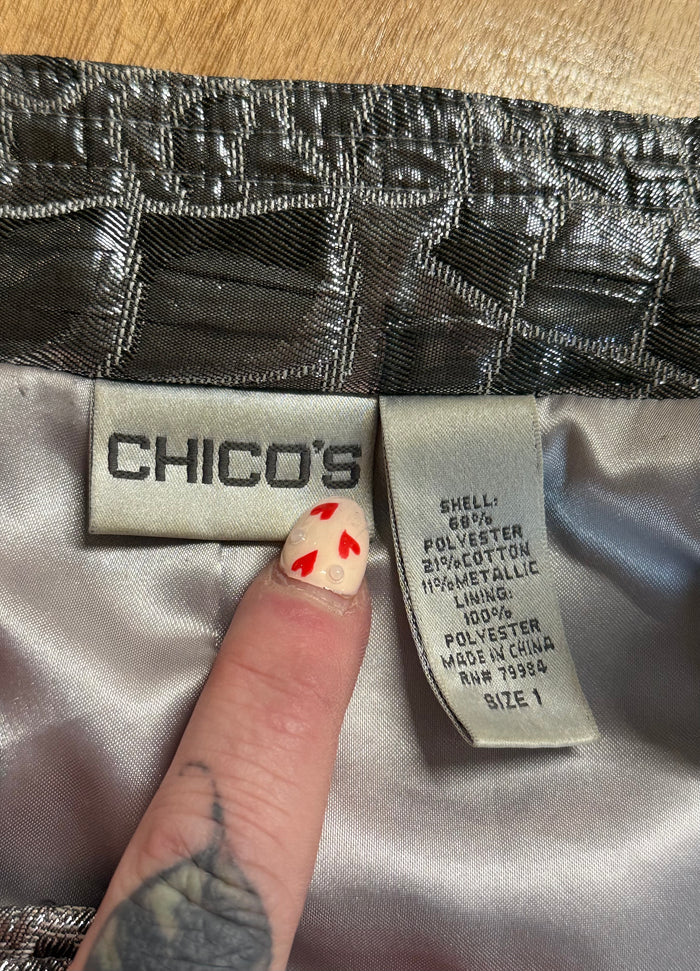 Chico’s Metallic Faux Alligator Jacket | Y2K Silver Moto Jacket | Croc Embossed Statement Coat Size M