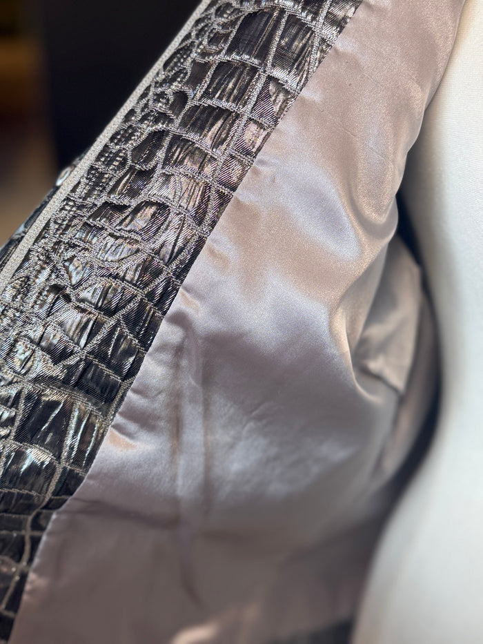 Chico’s Metallic Faux Alligator Jacket | Y2K Silver Moto Jacket | Croc Embossed Statement Coat Size M