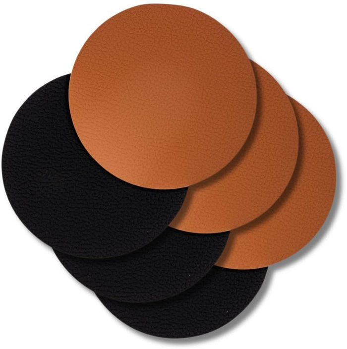Cookinglife Onderzetters - Vegan leer - Zwart / Cognac - dubbelzijdig - ø 10 cm - 6 stuks