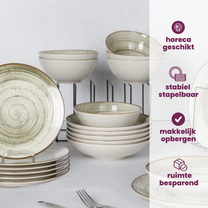 Cosy & Trendy Serviesset Sintra Ivy Green 16-delig / 4 personen - 4 dinerborden, 4 ontbijtborden, 4 diepe borden en 4 kommen