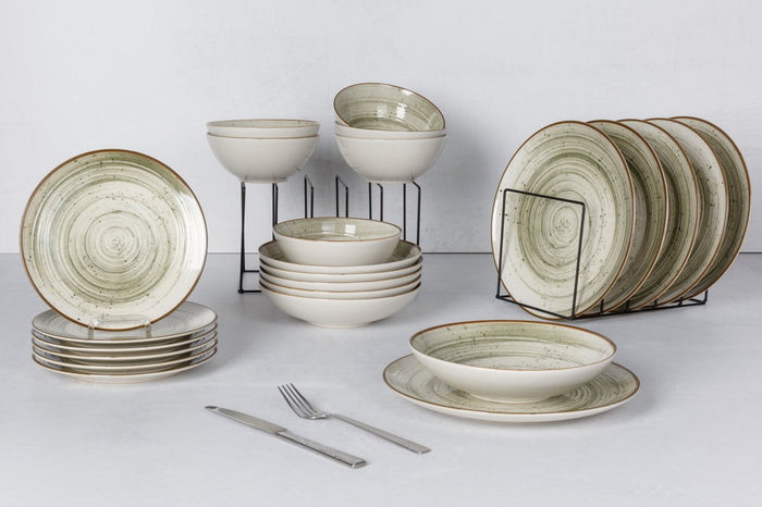 Cosy & Trendy Serviesset Sintra Ivy Green 16-delig / 4 personen - 4 dinerborden, 4 ontbijtborden, 4 diepe borden en 4 kommen