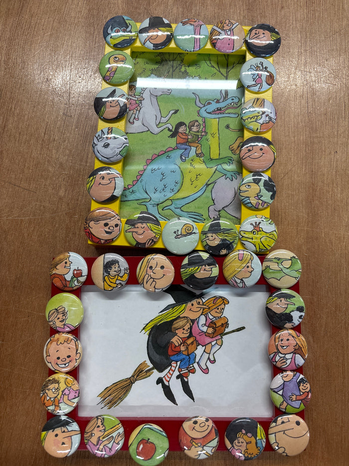Handmade button frame “witch next door”