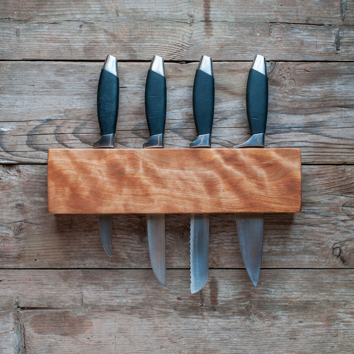 Kitchen Knife Wall Rack, Flame Birch - Cattails Woodwork