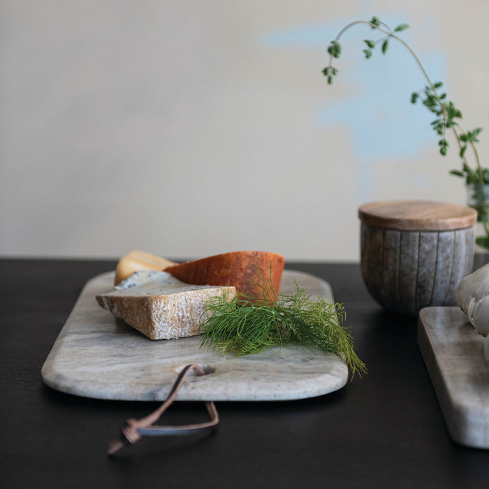 Marble Cheese/Serving Board with Leather Tie, Buff Color