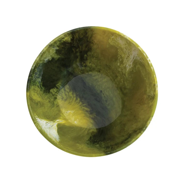 Marbled Resin Footed Bowl with Metal Wrap, Olive Color