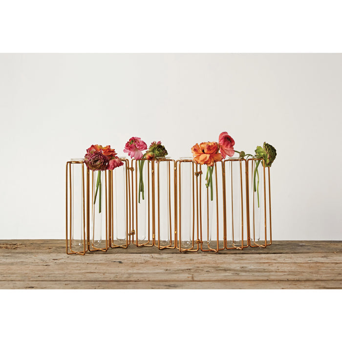 Metal and Glass Jointed Vase with 9 Test Tubes