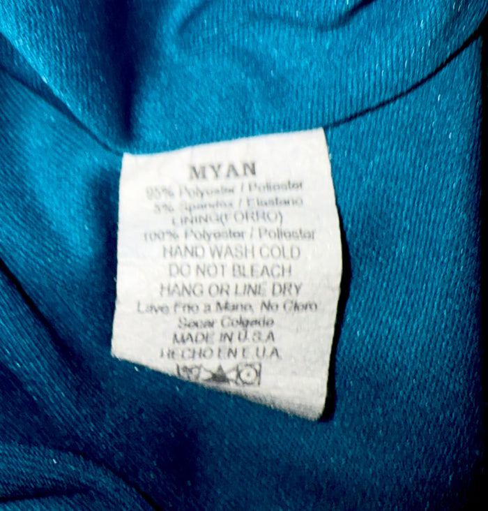 MYAN Velvet Leaf Print Dress – Green Teal Purple Abstract – Made in USA – Flutter Sleeve Festival Retro