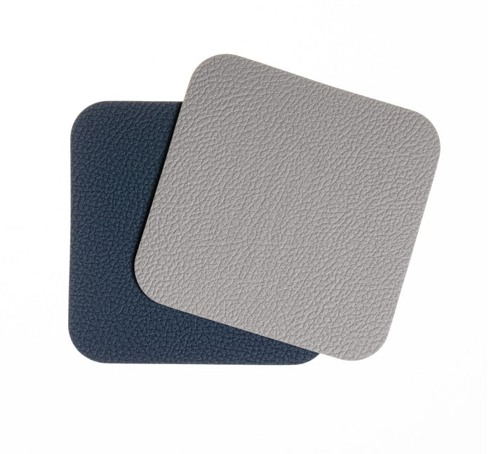 Onderzetters - Vegan leer - Grijs / Blauw - dubbelzijdig - 10 x 10 cm - 6 stuks - Cookinglife