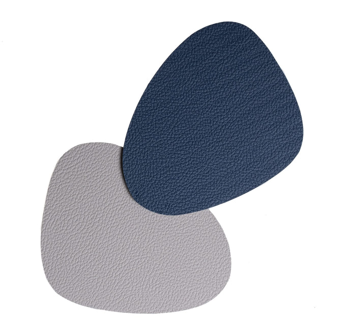Onderzetters - Vegan leer - Grijs / Blauw - Organic - dubbelzijdig - 13 x 11 cm - 6 stuks - Cookinglife