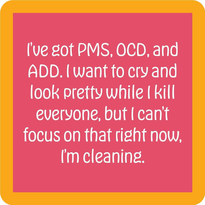 PMS OCD ADD Coaster| Funny Party Gift | Home Bar Decor