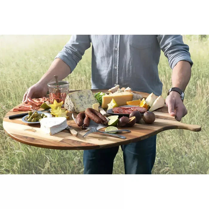 Proteak Large Round Serving Board with Handle  33 x 28 PROTEAK