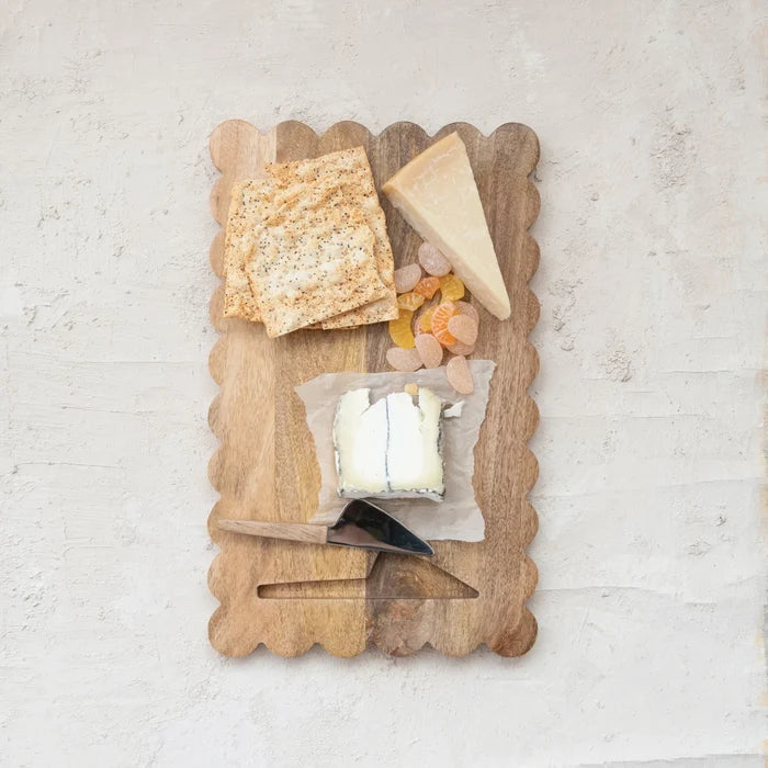 Scalloped Mango Wood Cheese Serving Board with Cheese Knife