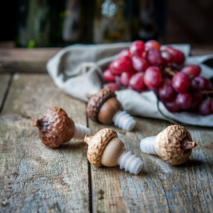 Set of Two Acorn Wine Stops - Cattails Woodwork