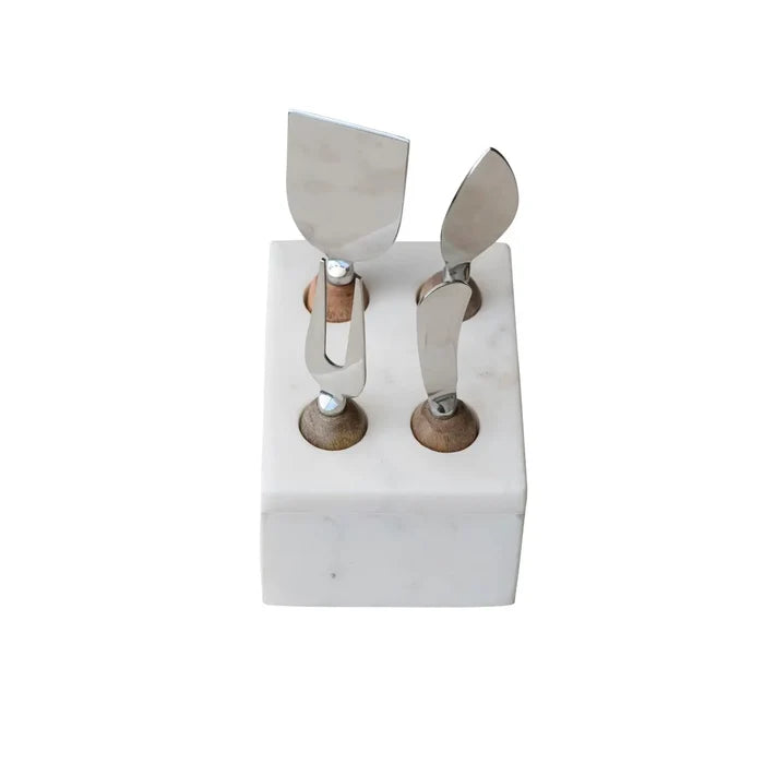 Stainless Steel Cheese Server with Marble Base CREATIVE CO-OP