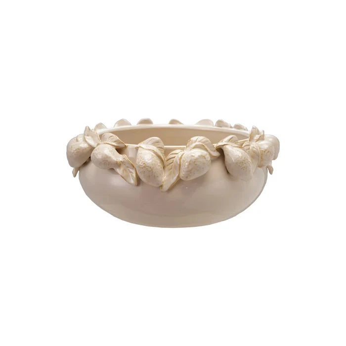 Stoneware Bowl with 3D Lemons, Cream Color