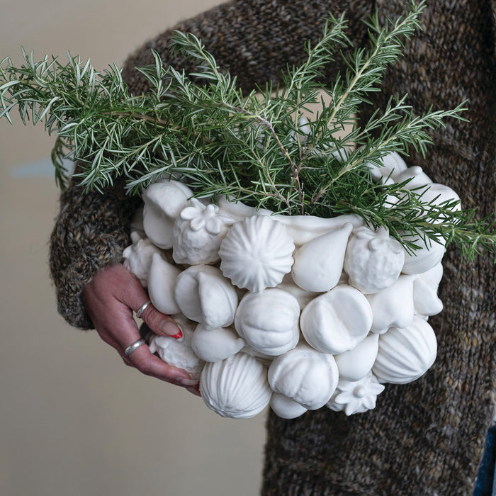 Stoneware Planter with 3D Fruit, Matte White (Holds 6" Pot)