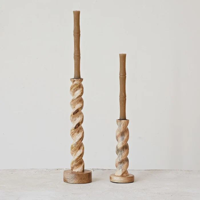Tall Carved Mango Wood Twisted Taper Holder