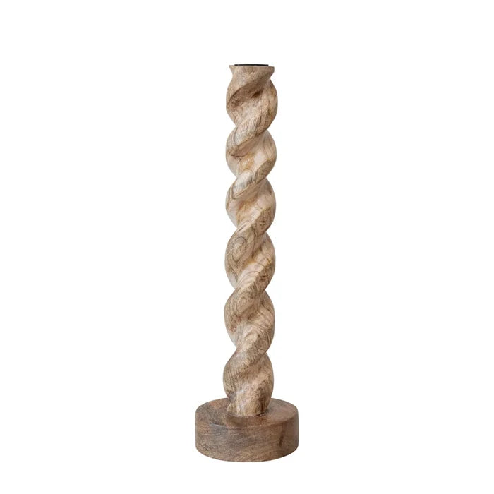 Tall Carved Mango Wood Twisted Taper Holder