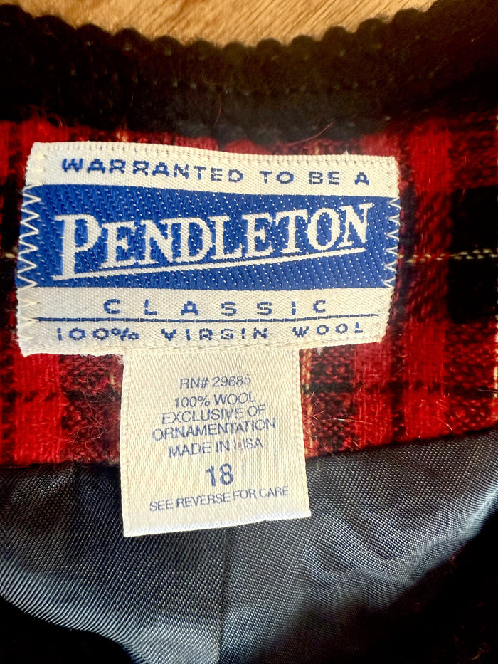 Vintage Pendleton Wool Jacket | Red & Black Plaid | Braided Trim Blazer | USA Made | Size 18