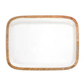 Enameled Mango Wood Tray, White & Natural Candles Browns Kitchen